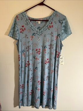 Charter Club Light Blue Floral Lace-Trim Nightdress